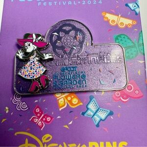 NWT. Disney Pin. Epcot 2024 flower and garden festival. Minnie Mouse in dress
